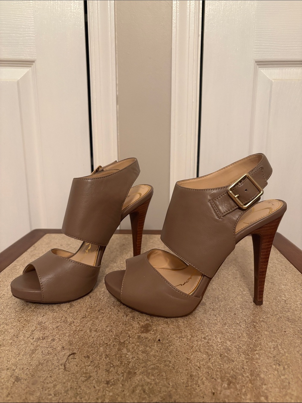 Jessica Simpson Taupe Leather Slingback Heels - Picture 2 of 4